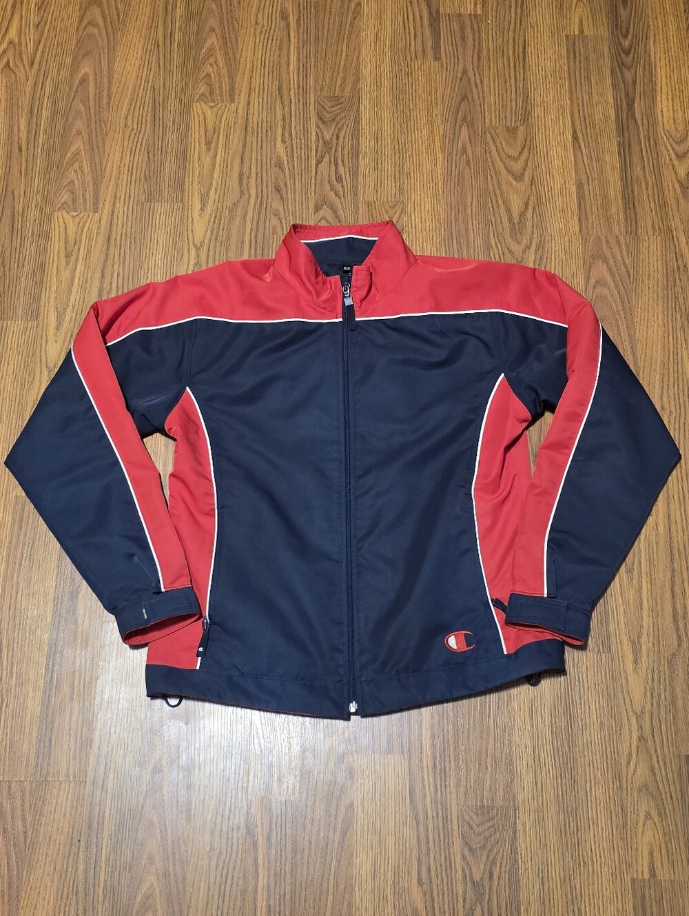 Champion Vintage Men's Medium Navy Blue Red Track Jacket Softshell Windbreaker